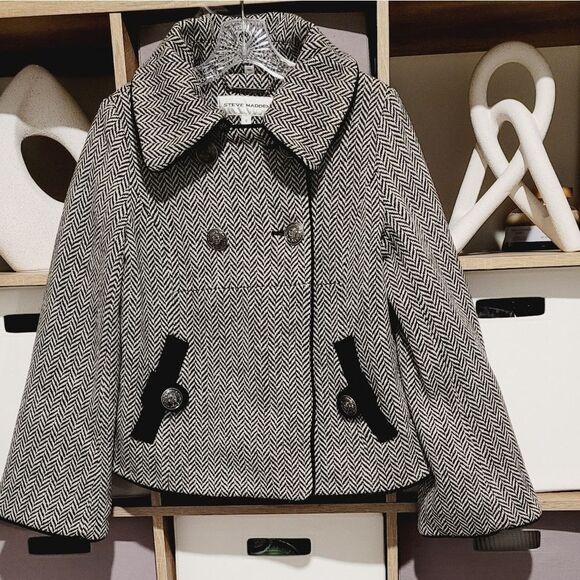 STEVE MADDEN Herringbone Pea Coat Jacket Size Small - Picture 6 of 16